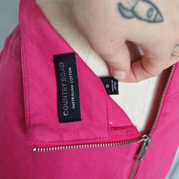 Country Road Hot Pink Cotton Faux Wrap A-Line Mini Skirt Y2K Size 10 - Picture 7 of 7